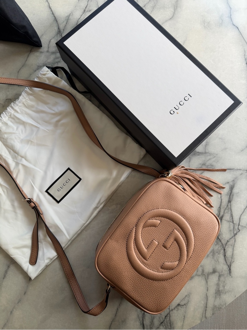 Gucci Soho Small Leather Crossbody Bag in Tan, worn once